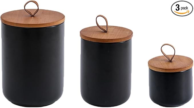 MilkyWay Ceramic Food Storage Jar, Storage Canisters with Airtight Seal Bamboo Lid Modern Design Seal Damp-Proof Kitchen Jar for Coffee, Tea, Spice and More (Black 3 sets)