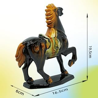 Handmade -Tang Dynasty Tri-Color Horse Sculpture Ceramic Horse-19cm Cultural Art Piece for Home,Bookcase or Office Decor (Black)