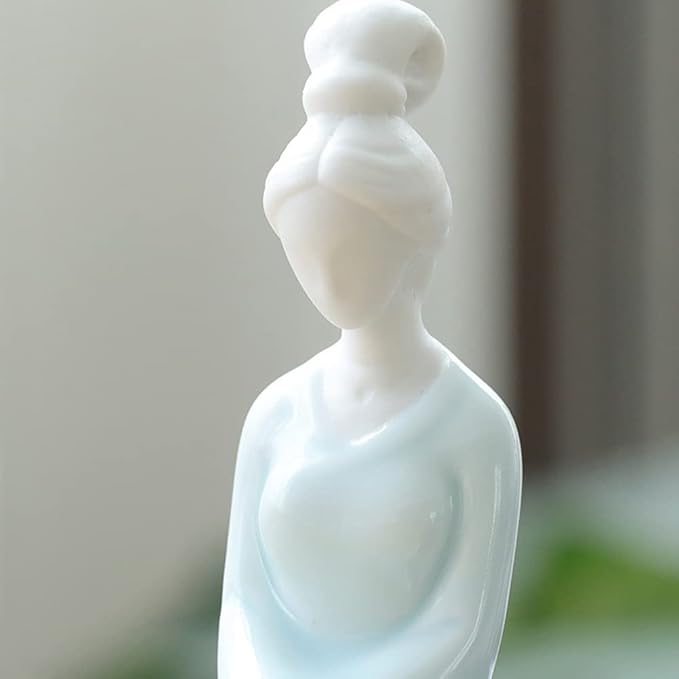 Ceramic Minimalist Statue, Chinese Ancient Beauty Lady Statues and Sculptures Table Top Bookshelf Top Desk/Bookshelf/Dinning Table Home Decor, Yoga/Zen/Meditation Decor (Blue 1)