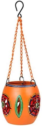 Western Eiderdown Presents Home Decorative Metal Table Top Cum Hanging Tea Light Candle Holder (11.2 cm X 11.2 cm X 41.1 cm, Orange, Set of 1) #Aport-033