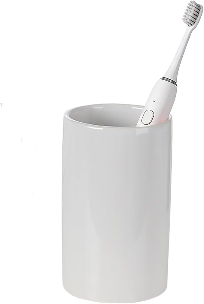 White Toothbrush and Toothpaste Holder,Ceramic Electric Toothbrush Holders,Toothbrush Cup, Bathroom Tooth Brush Holders(300ml)
