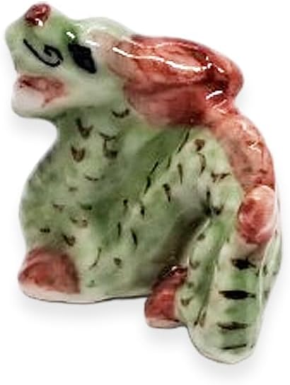 WitnyStore ¾ Inch Green Red Chinese Asian Dragon Ceramic Figurine for Terrarium Decoration Collectible Statue for Adult Collectors Handcrafted Porcelain Ornament Sculpture Home Room Tabletop Decor