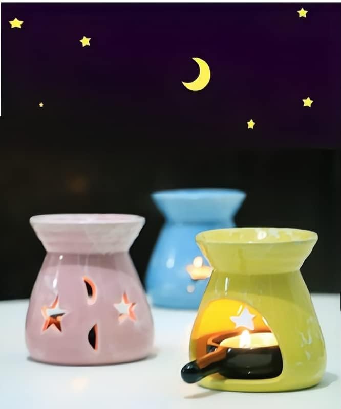 Colourful Ceramic Essential Oil Burner Tealight Candle Holder Decorative Aroma Diffuser, Set of 3