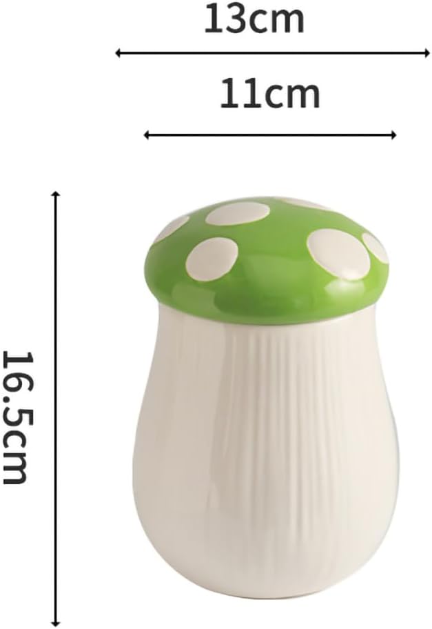 WAIT FLY Mushroom Shaped Ceramic Coffee Bean Storage Container, Tea Canister, Food Storage Jar for Tea, Coffee, Spices, Sugar, Candy, Cookies-Green-33 OZ
