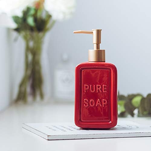 Red Ceramics Retro Soap Dispenser Soap Bottle Lotion Bottle with Pump