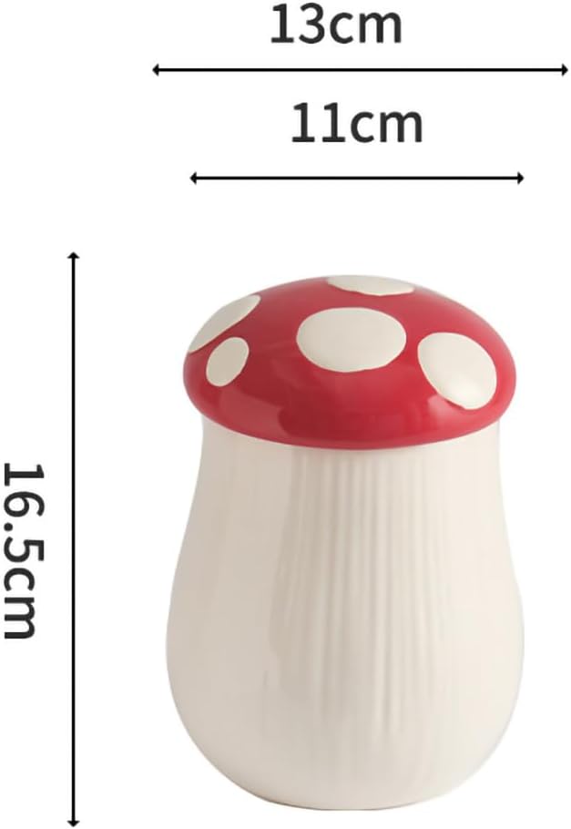 WAIT FLY Mushroom Shaped Ceramic Coffee Bean Storage Container, Tea Canister, Food Storage Jar for Tea, Coffee, Spices, Sugar, Candy, Cookies-Red-33 OZ