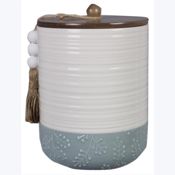 Young's Inc. Ceramic Canister with Lid, Ceramic Cookie Jars for Kitchen Counter Decorative White Winter Design, Airtight Pet Jar with Lid for Chewy Pet Treats, Candy, Bones, Pet Food Container