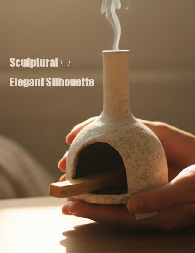 Sculptural Ceramic Incense Holder & Burner, Handmade Textured Clay with White Glaze, for Sage & Palo Santo, Rustic Natural Centerpiece for Yoga & Meditation