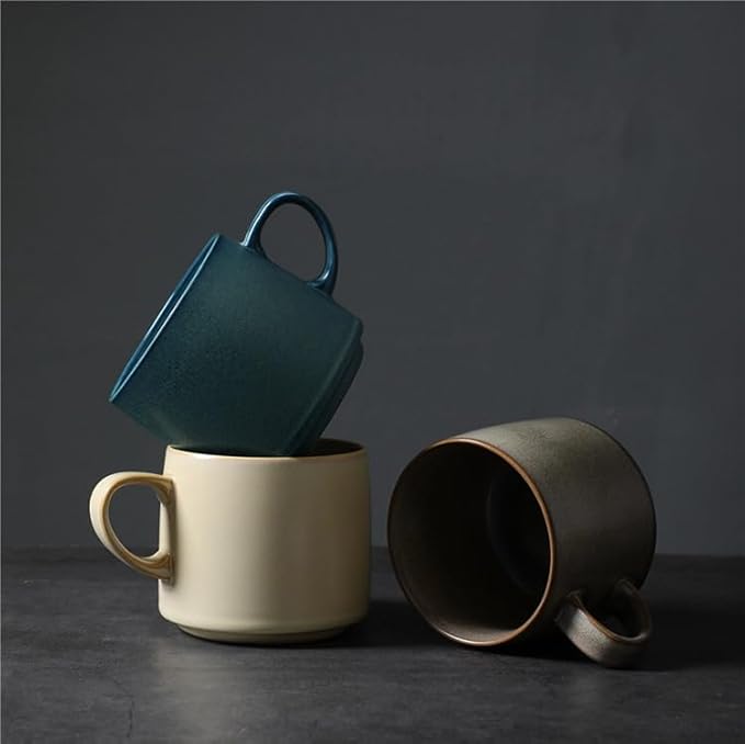 12oz Japanese Minimalistic Asian Aesthetic Rustic Handmade Ceramic Pottery Coffee Mug, Lead-Free Glaze Artisanal earthen Tea Mug, Sturdy Tea cup with handle, Handmade stoneware mugs for office (Gray)