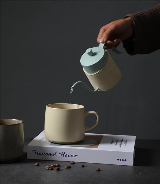 12oz Japanese Minimalistic Asian Aesthetic Rustic Handmade Ceramic Pottery Coffee Mug, Lead-Free Glaze Artisanal earthen Tea Mug, Sturdy Tea cup with handle, Handmade stoneware mugs for office (Biege)