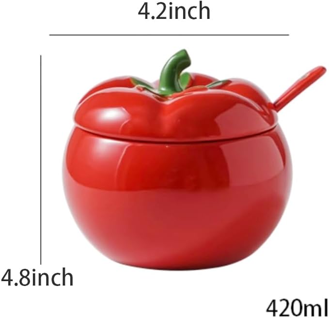 123Arts Sugar Bowl Tomato Ceramic Spice Jar Storage Jar with Spoon