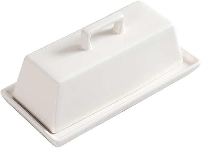 Sizikato Porcelain Butter Dish with Lid, Pure White-7.5 inch