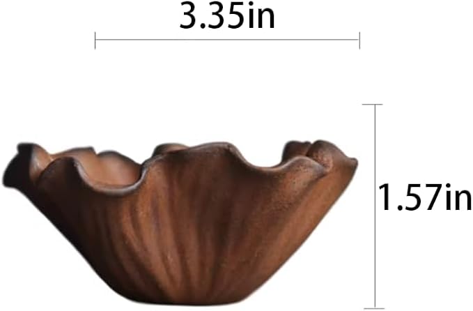 Handmade Chinese Rough Pottery Teacup, Vintage Zen Style Lotus Leaf Design, Small Gongfu Tea Cup for Tea Sake Wine, Earth Brown, Unique Gift for Tea Lovers
