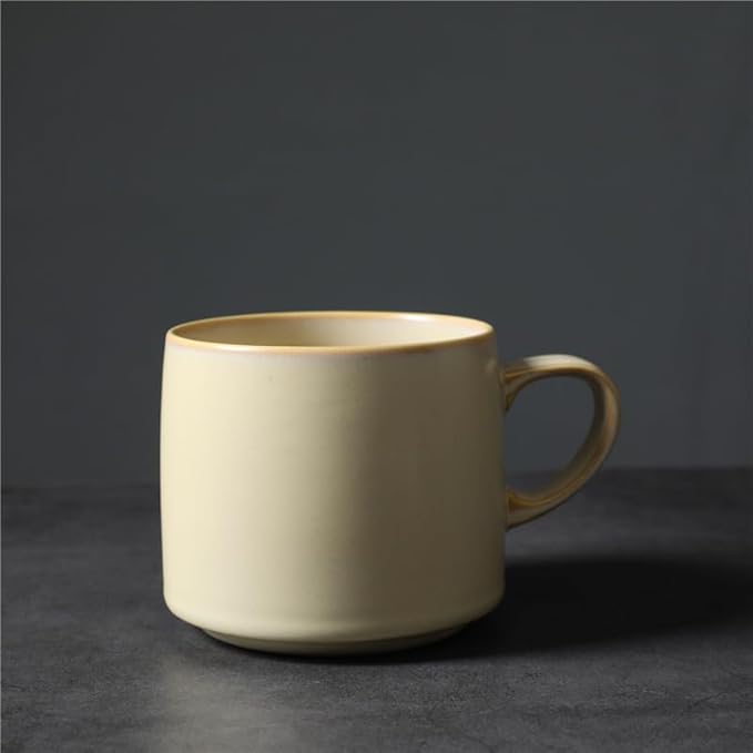 12oz Japanese Minimalistic Asian Aesthetic Rustic Handmade Ceramic Pottery Coffee Mug, Lead-Free Glaze Artisanal earthen Tea Mug, Sturdy Tea cup with handle, Handmade stoneware mugs for office (Biege)