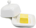 NAGU Mini Square Butter Dish with Lid, White Procelain Domed Cheese Dish with Handle Individual Serving Small Butter Tray, Cute Ceramic Dessert Serving Bowl for Table, Countertop, Refrigerator