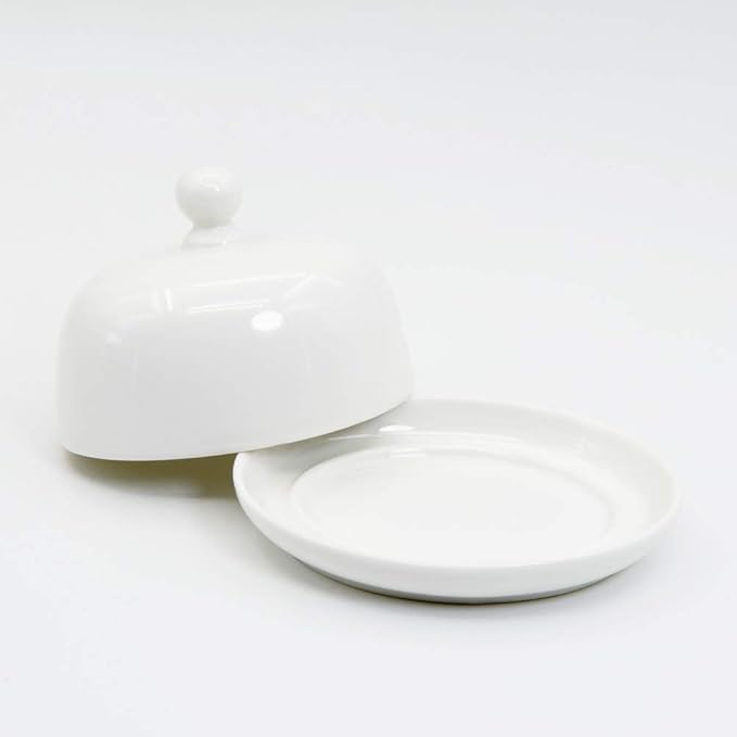 NAGU Mini Oval Butter Dish with Lid, White Procelain Domed Cheese Dish with Handle Individual Serving Small Butter Tray, Cute Ceramic Dessert Serving Bowl for Table, Countertop, Refrigerator