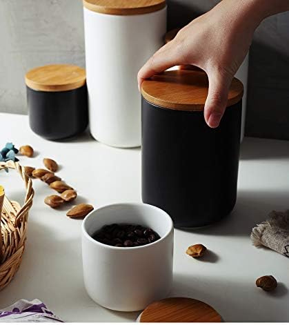 Ceramic Pure Color Sugar Bowl Spice Jar Storage Pot with Wooden Lid,25oz