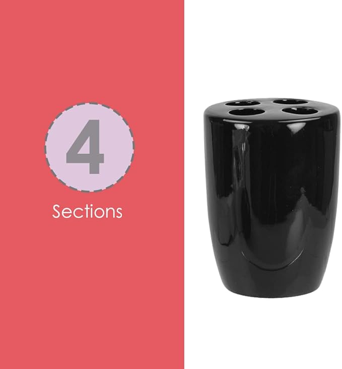 4-Piece Ceramic Bathroom Set (Black), By Home Basics | Contemporary Design Bathroom Accessory Sets | Accessories For Bathroom | Includes Soap Dish, Tumbler, Toothbrush Holder, and Lotion Dispenser