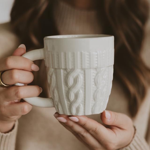 Sweet Water Decor Cream Sweater Coffee Mug, 17oz Ceramic Christmas Mug, Dishwasher & Microwave Safe, Large Holiday Winter Cup for Coffee, Tea & Hot Chocolate, Stocking Stuffer Gifts for Women