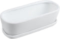 MyGift 14 Inch Oval Modern Matte White Ceramic Succulent Planter Pot with Drainage Hole and Removable Saucer, Decorative Indoor House Plant Container for Flowers, Cactus, Herbs