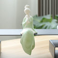 Ceramic Minimalist Statue, Chinese Ancient Beauty Lady Statues and Sculptures Table Top Bookshelf Top Desk/Bookshelf/Dinning Table Home Decor, Yoga/Zen/Meditation Decor (Green 2)