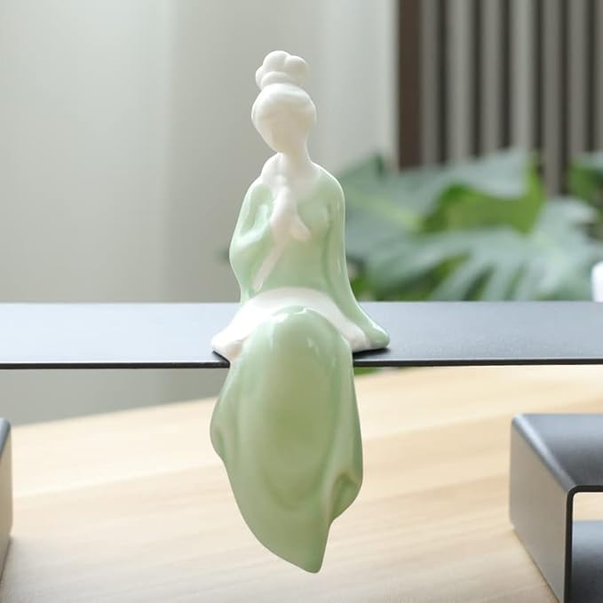 Ceramic Minimalist Statue, Chinese Ancient Beauty Lady Statues and Sculptures Table Top Bookshelf Top Desk/Bookshelf/Dinning Table Home Decor, Yoga/Zen/Meditation Decor (Green 2)