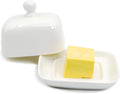 NAGU Small Rectangle Butter Dish with Lid, White Procelain Domed Cheese Dish with Handle Individual Serving Mini Butter Tray, Cute Ceramic Dessert Serving Bowl for Table, Countertop, Refrigerator