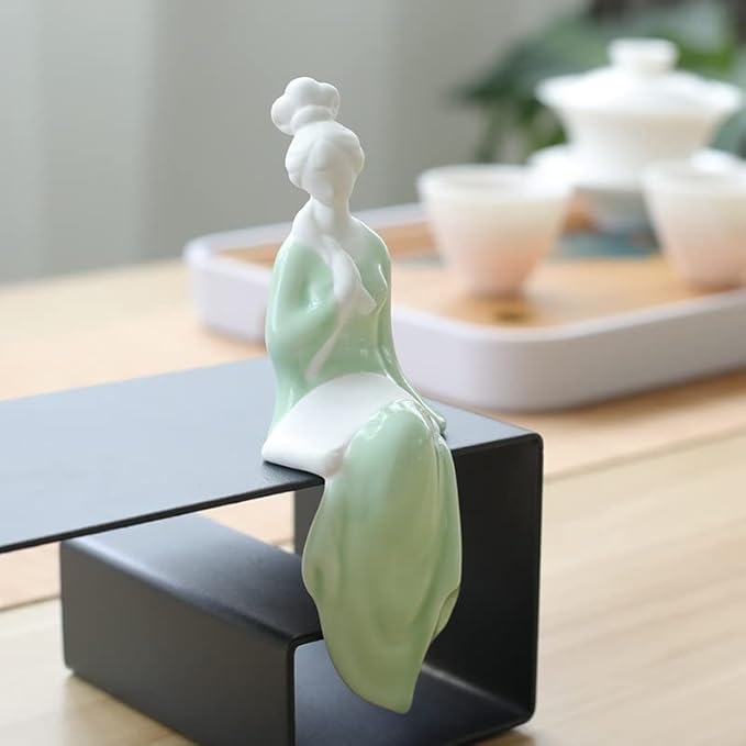 Ceramic Minimalist Statue, Chinese Ancient Beauty Lady Statues and Sculptures Table Top Bookshelf Top Desk/Bookshelf/Dinning Table Home Decor, Yoga/Zen/Meditation Decor (Green 1)