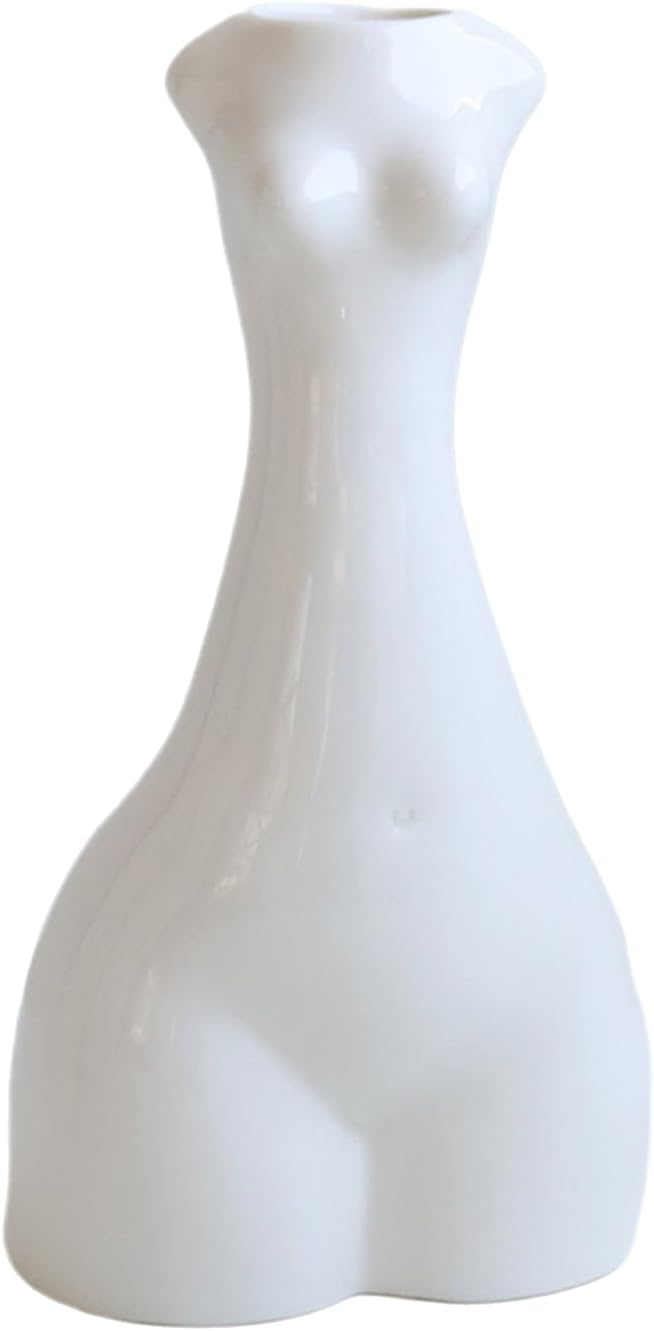Abstract Body Shaped Ceramic Vase, Artistic White Ceramic Flower Vase for Home Decor, Table Centerpiece, Modern Aesthetic (Slender waist-7.87'' H)