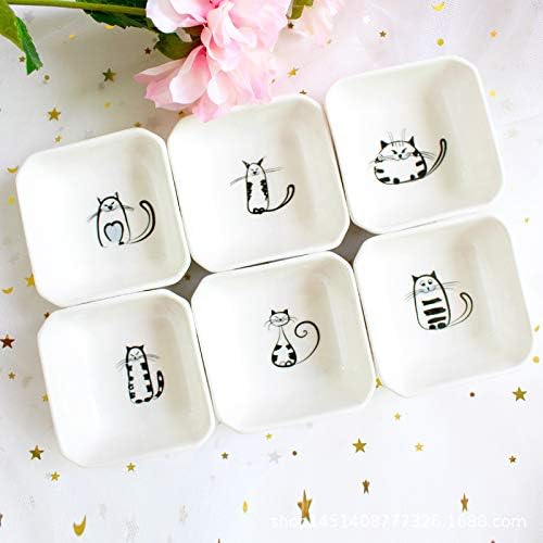 SOCOSY Super Cute Cat Ceramic Sauce Dish/Seasoning Dish/Sushi Soy Dipping Bowl/Appetizer Plates/Serving Dish for Kitchen Home(Set of 6)