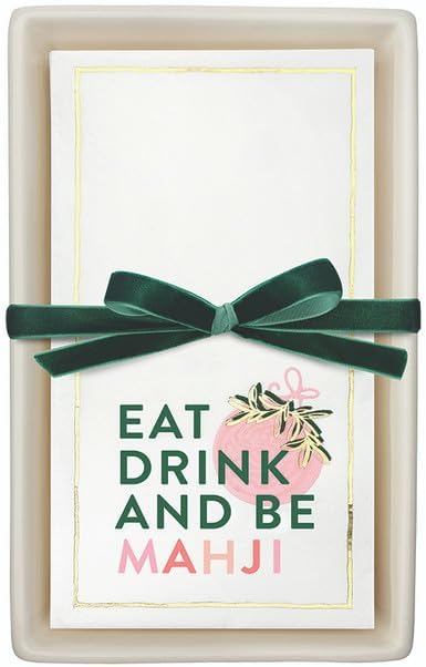 Santa Barbara Design Studio Ceramic Tray and 20 Mahjong Collection Absorbent Paper Napkins, Guest Towel Size (7.75" x 4.25" Napkins), Be Mahji