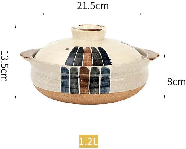 Japanese Clay Pot for Cooking with Lid, 2.2L Ceramic Casserole for Shabu Shabu & Stewing, Korean Stone Pot for Soup Bowls, Heat Resistant Earthenware Pot & Terracotta Cooking Pots for Gas,1.2L,A