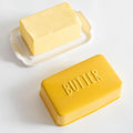 Porcelain Covered Butter Dish with Lid for Countertop Butter Holder Container for One Stick of Butter. Textured Tray Butter Keeper for Non Slip Storage-Yellow