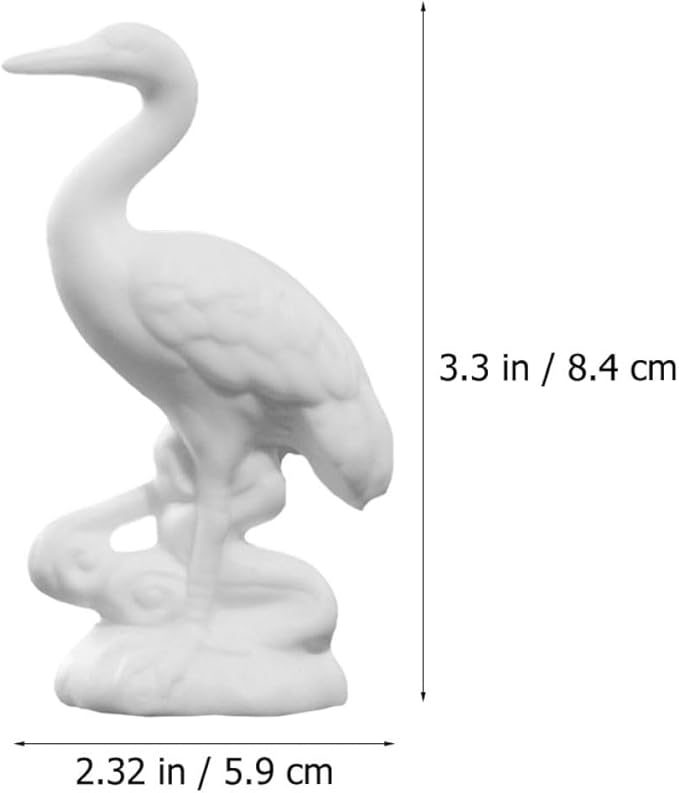 Ceramic Crane Figurine White Decorative Ornament Asian Home Décor Accent Collectible Sculpture for Living Room and Porch Display