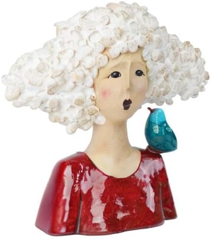 DiliComing Garden-Statues Bust-Head Sculptures for Home Decor - 11 Inch Women with Bird Modern Art Statue for Home and Garden, Various Festivals for Women 10.5 x5.5 x 11 Inch (Red)