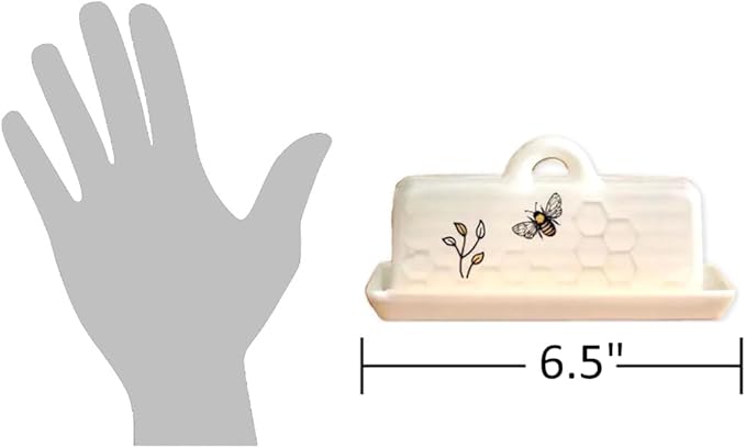 The Bridge Collection Decorative Honey Bee Butter Dish – White Ceramic Honeycomb Pattern With Floral Detail – Farmhouse Style Kitchen Storage For Butter