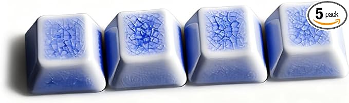 Crackle Ceramic Keycaps Set, OEM Height, Premium Artisan Upgrade for Gamers & Mechanical Keyboard Enthusiasts – Buy 4 Sets Get 1 Free (Blank/Blue)
