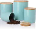 Sweejar Kitchen Canisters Ceramic Food Storage Jar Set, Stackable Containers with Airtight Seal Wooden Lid for Serving Ground Coffee, Tea, Herbs, Grains, Sugar, Salt - Set of 4 (Turquoise)