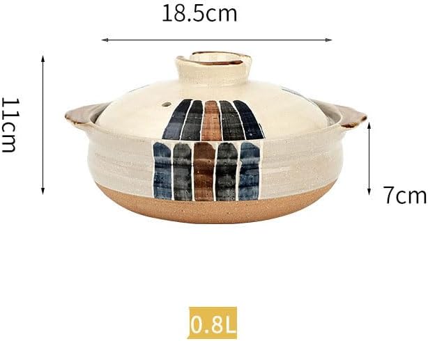 Japanese Clay Pot for Cooking with Lid, 2.2L Ceramic Casserole for Shabu Shabu & Stewing, Korean Stone Pot for Soup Bowls, Heat Resistant Earthenware Pot & Terracotta Cooking Pots for Gas,0.8L,B