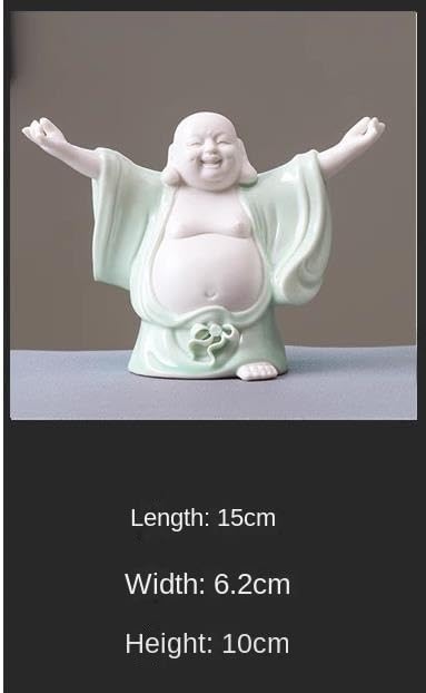 RUVOO Buddha Statue Outdoor, Small Laughing Buddha Statues Sculptures Ceramic Buddha Statue Home Decor Car Ornament Zen Garden Decor