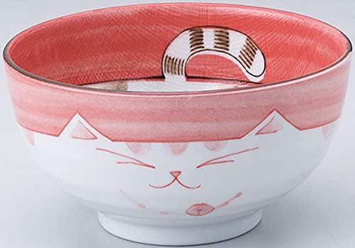 JapanBargain, Set of 4 Japanese Large Porcelain Bowls Seving Soup Rice Noodle Salad, Maneki Neko Smiling Cat Pattern, 34 fl.oz, 6.25-inch, Made in Japan