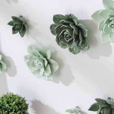 Snow Lotus，3.54" Ceramic Flower Wall Art, Artificial 3D Flower Wall Art, Handmade 3D Wall Art Hanging Sculpture, Porcelain Flower Wall Decoration for Home Office Decor (Light Green)