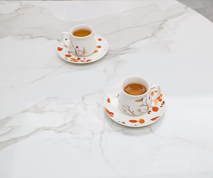 GuangYang 2.5 oz Espresso Cups and Saucers set of 6,Fall Design (Cute Shape for Double Espresso Shots, Ristretto, Macchiato,Café Cubano, and Turkish Coffee)