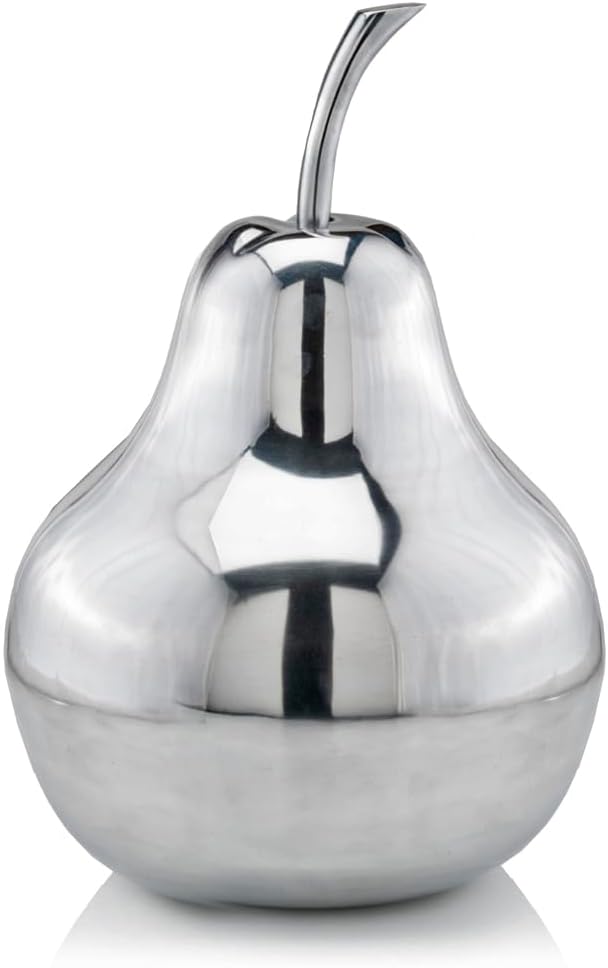 Modern Day Accents 3663 Pera XL Polished Pear, Fruit Decor, Gifts, Tabletop, Silver Home Decor Centerpiece, Room Aesthetic, Office Desk Sculpture, 11" L x W 16.5" H