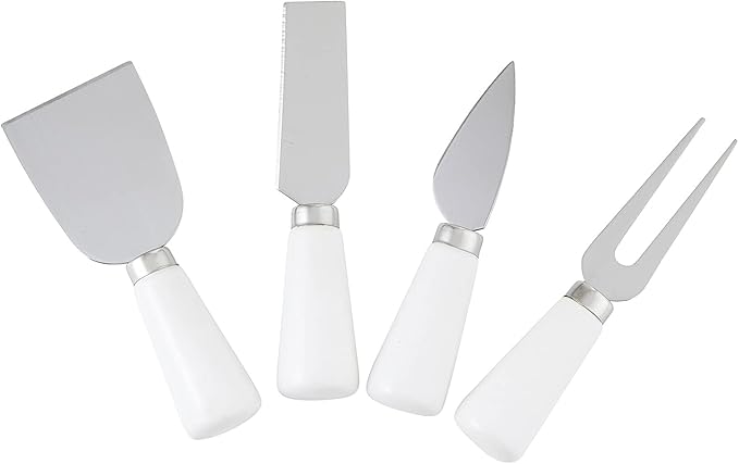 Santa Barbara Design Studio Gift Set Kitchen Essentials Face to Face Designs Black and White Cardboard Book Gift Box, 4-Pieces, Say Cheese Ceramic Cheese Knives