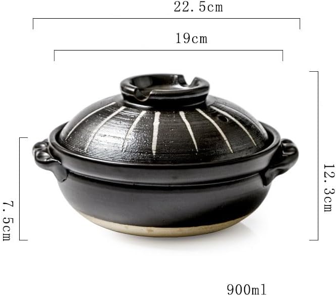 Japanese Ceramic Hot Pot, 3 Quart Clay Pot for Cooking with Lid, Heat Resistant Pot for Stew and Soup, Large Clay Cooking Pots for Nabe Pot and Korean Stone Pot Bibimbap,900ML,A