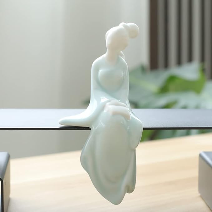 Ceramic Minimalist Statue, Chinese Ancient Beauty Lady Statues and Sculptures Table Top Bookshelf Top Desk/Bookshelf/Dinning Table Home Decor, Yoga/Zen/Meditation Decor (Blue 1)