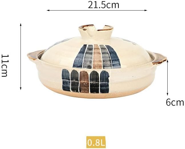 Korean Stone Pot with Lid, Japanese Clay Pot for Cooking, Heat Resistant Ceramic Stockpot, Earthenware Casserole for Stew, Soup and Curry,0.8L,B