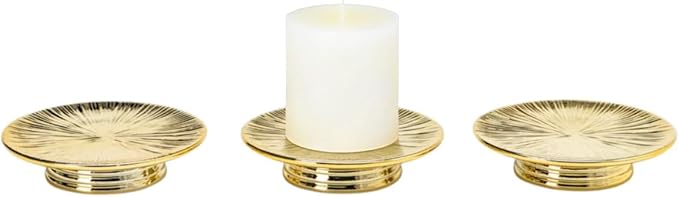 Ceramic Gold Candle Plate Set, 3-Piece – Decorative Candle Holder Tray for Pillar Candles, Jewelry, Trinkets or Bathroom Counter – Elegant Gold Finish for Tabletop & Home Décor