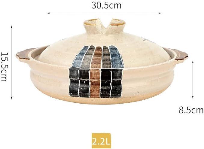 Korean Stone Pot with Lid, Shallow Mouth Ceramic Cooking Pot, Heat Resistant Earthenware Dish for Bibimbap and Casserole Rice,2.2L,B